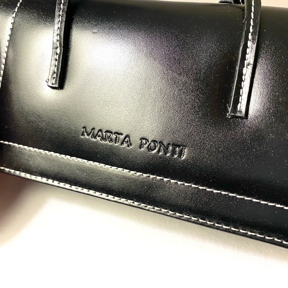 MP by MARTA PONTI Structured Black Leather Mini Handbag Cocktail Formal Baguette - Picture 2 of 16